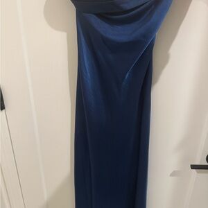 Blue One Shoulder Sleeveless Gown for Weddings